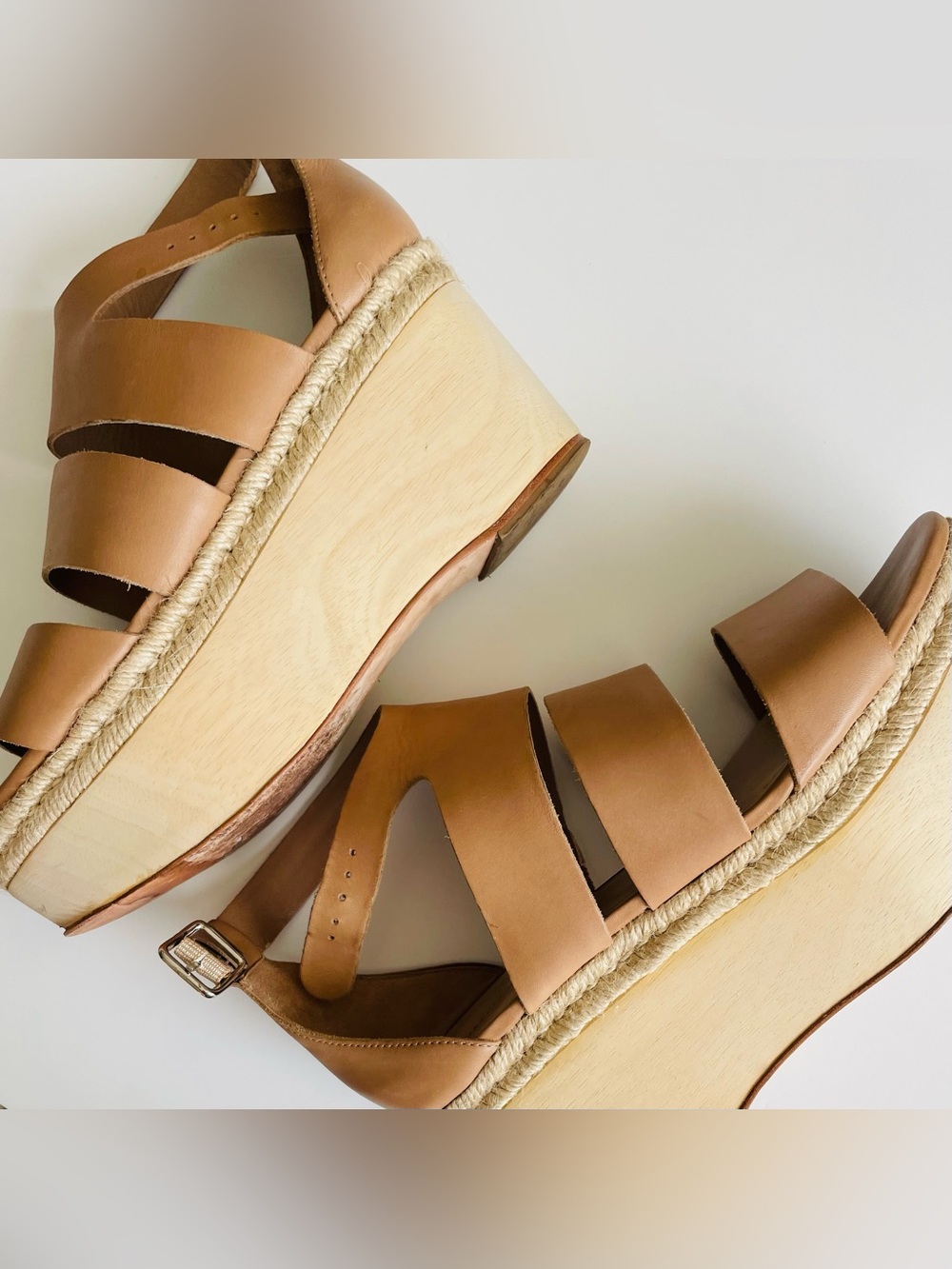 Loeffler Randall SIZE 9.5 Sasha leather strappy wedge platform sandals in beige - Picture 7 of 11